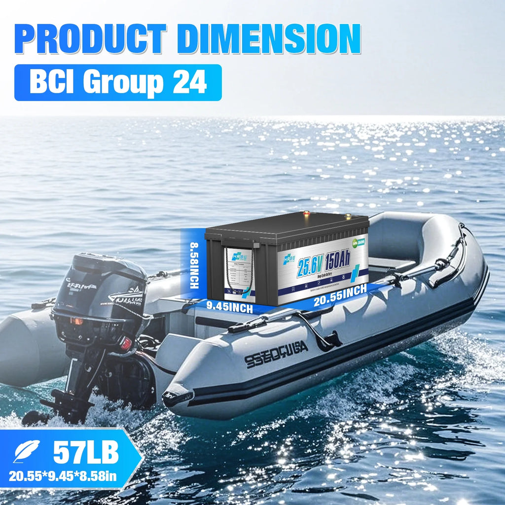 24V 150AH LiFePO4 Lithium Battery, HRBEENERGY for RV, Solar Panel Kit, Trolling Motors, Camper, Marine, Off Grid, 15000+Deep Cycles, 3840WH