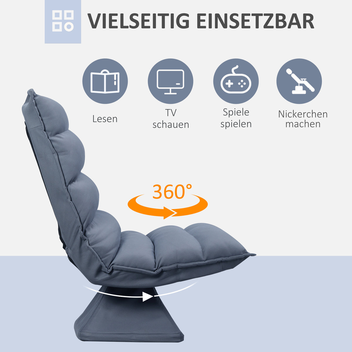 HOMCOM Sessel, drehbar, neigbare Rücklehne, Lederoptik, Stahlrahmen, grau, 62 x 70 x 95 cm