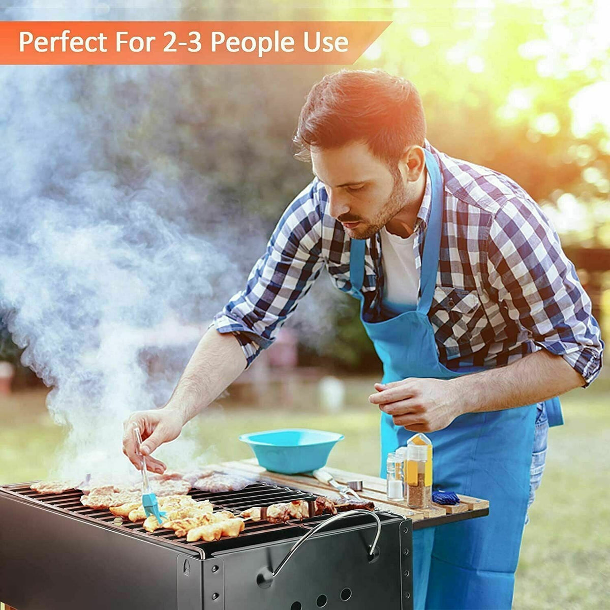 Portable Charcoal Grill Detachable Grill Cooking Station. Mini Tabletop Camping Grill BBQ. Black