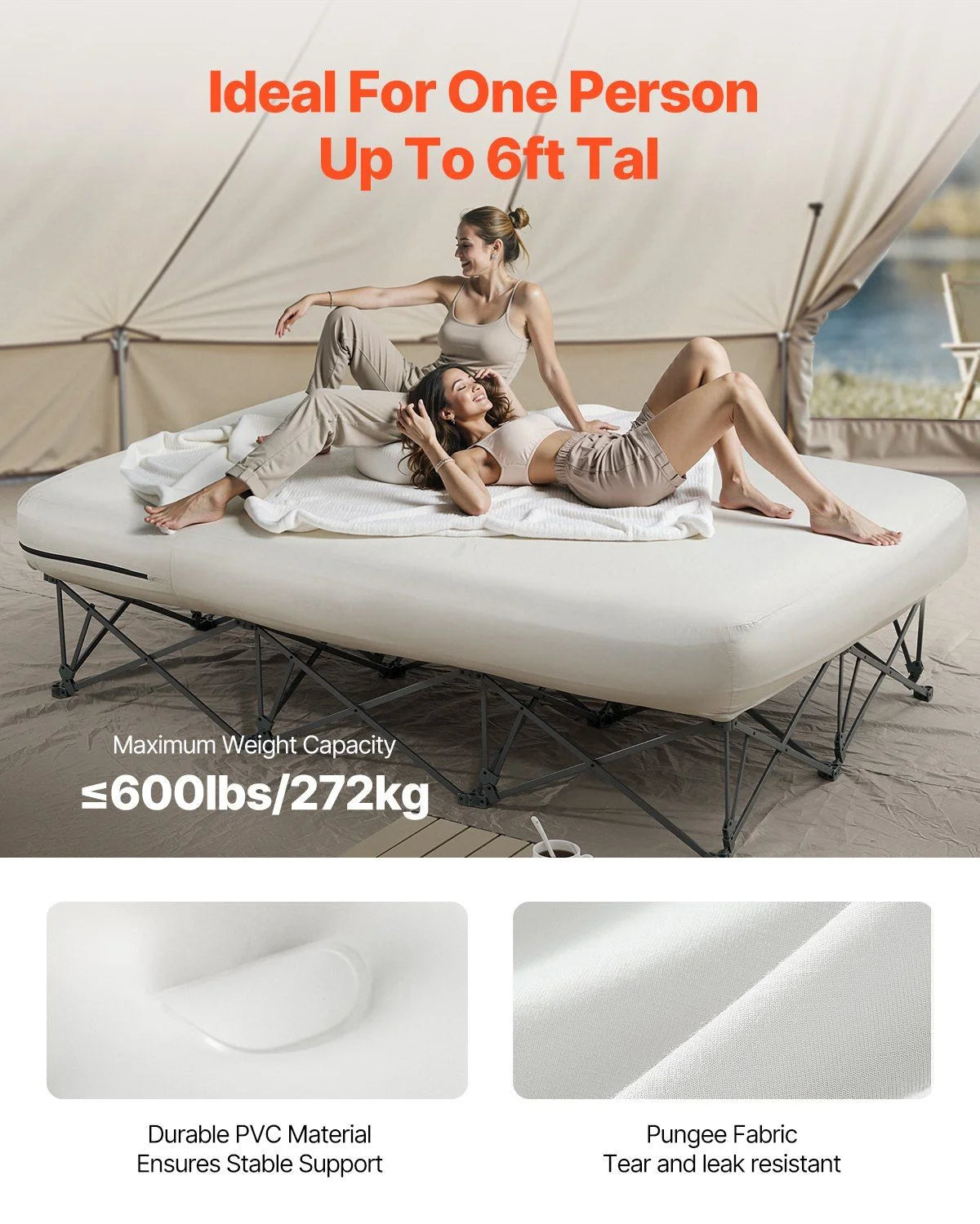 Queen Air Mattress with Frame & Built - in Pump - 2 - Person Blow up Camping Mattress Supports 600 lb - Elevated Inflatable Bed for Guests, Travel & Home Use - Quick Inflation/Deflation