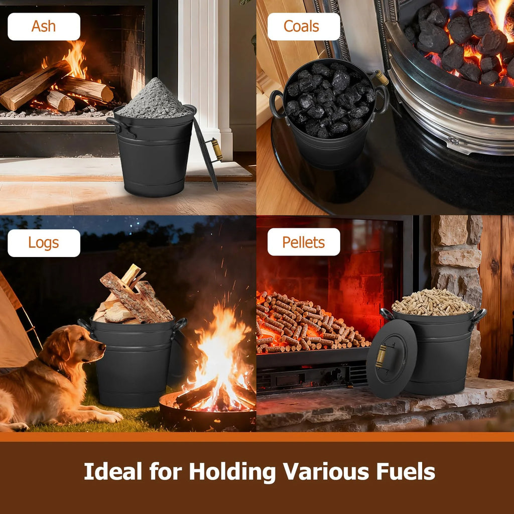 Tangkula 3 Gallon Ash Bucket with Lid for Fire Pits Wood Burning Stoves