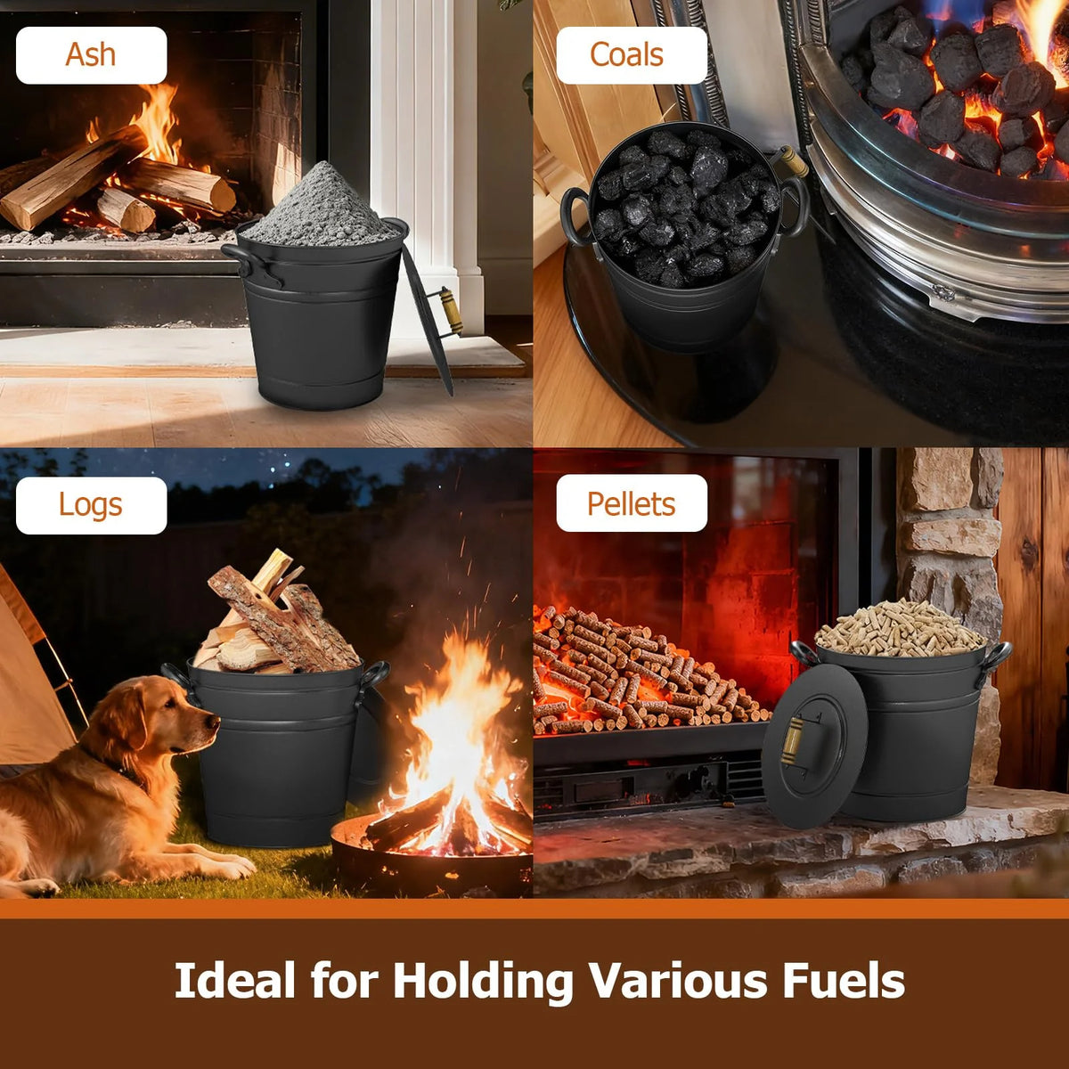 Tangkula 3 Gallon Ash Bucket with Lid for Fire Pits Wood Burning Stoves