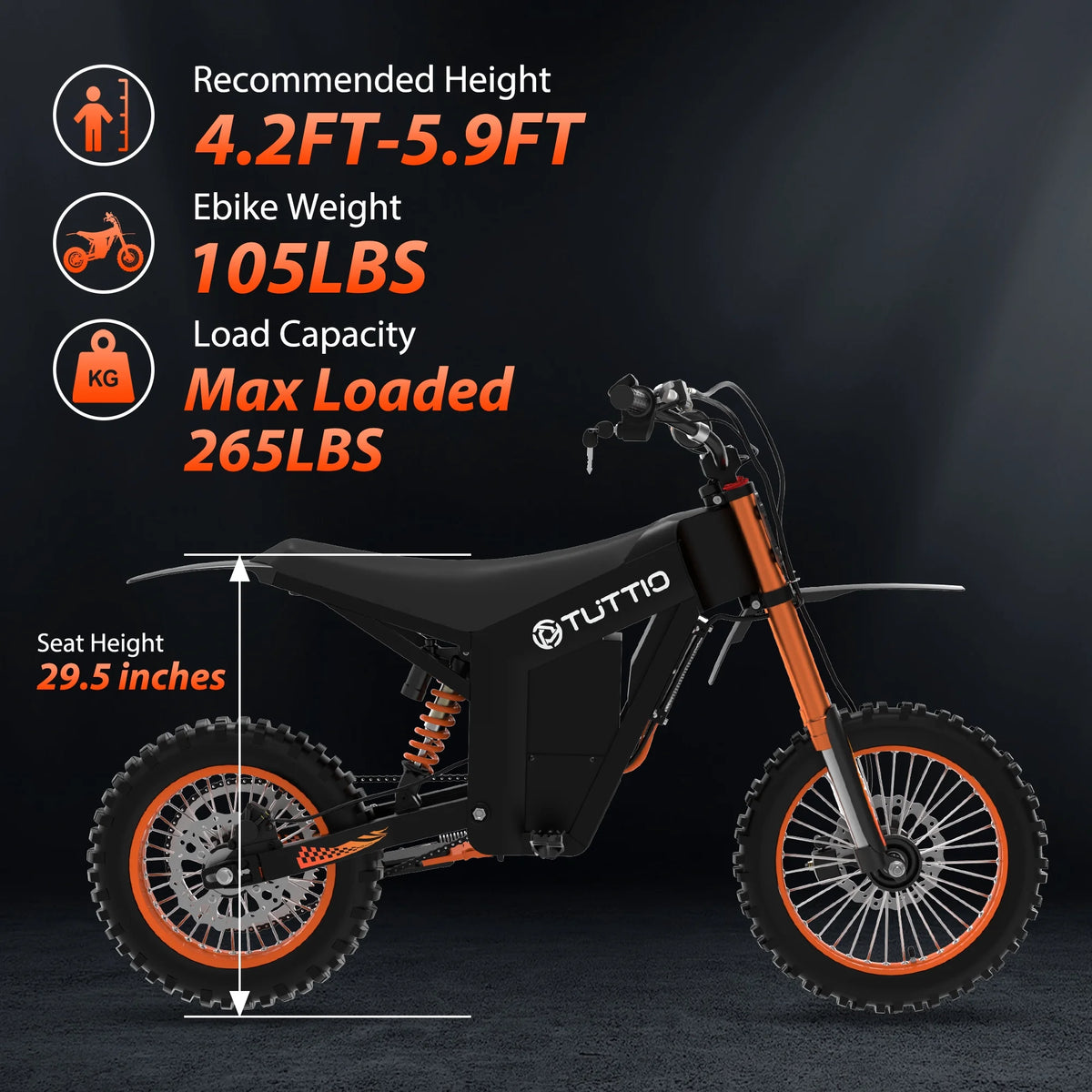 TUTTIO Soleil01 2000W Electric Dirt Bike Adult, 48V 21AH 37MPH, Electric Motorcycle 14"&12"tire Off - Road Dirt Ebikes Full Suspension