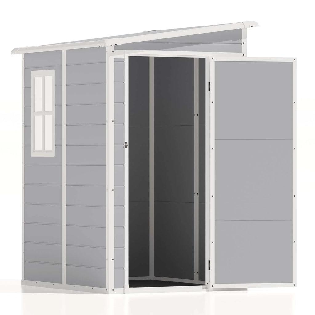 Patiowell 5x4 FT Outdoor Storage Shed, Resin Storage Shed with Floor & Window & Lockable Door for Patio Furniture, Garden Tools and Bicycle, White