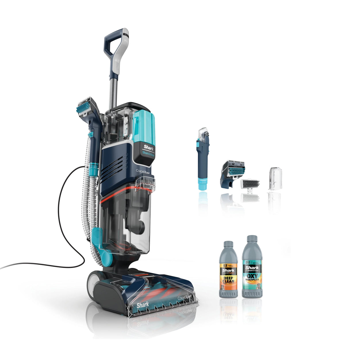 Shark Carpetxpert with Stainstriker, Upright Carpet, Area Rug & Upholstery Cleaner for Pets, Built - in Spot & Stain Eliminator, Deep Cleaning & Tough Stain Removal, Carpet Shampooer, Navy, New, EX200