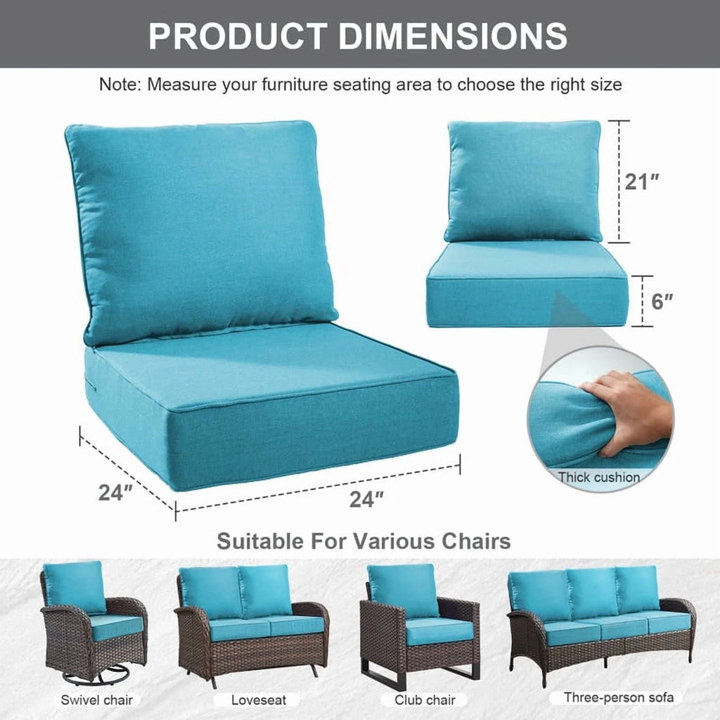 Bellefurn Outdoor Deep Seat Cushion 24 X 24 X 6 in for Patio Furniture, Outdoor Chair Cushions Waterproof & Fade Resistant Patio Furniture Cushions for Wicker Chair, Sofa, Couch