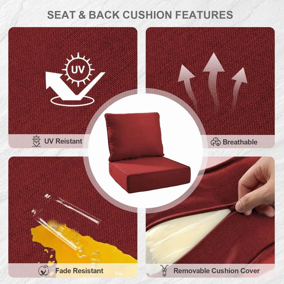 Bellefurn Outdoor Deep Seat Cushion 24 X 24 X 6 in for Patio Furniture, Outdoor Chair Cushions Waterproof & Fade Resistant Patio Furniture Cushions for Wicker Chair, Sofa, Couch
