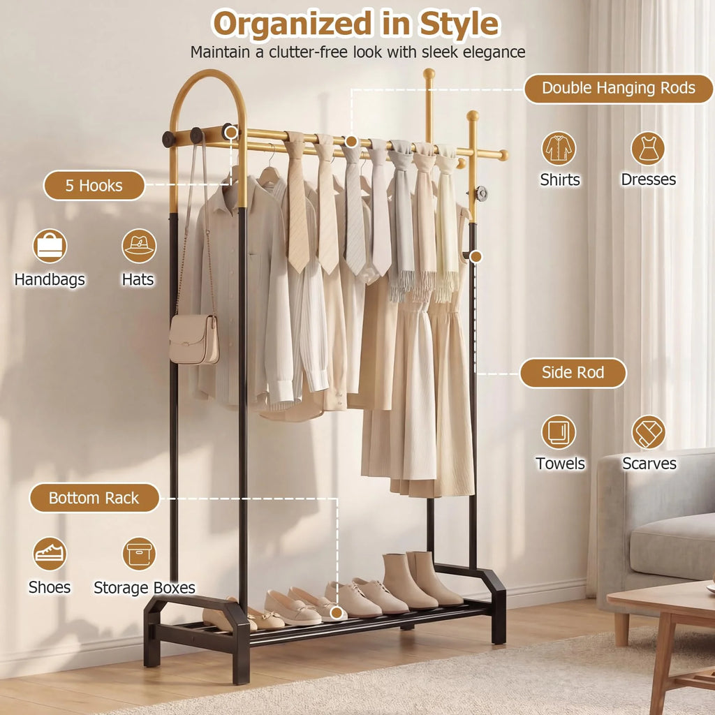 Tangkula Heavy Duty Clothes Rack | Freestanding Clothing Rack with Double Hanging Rods