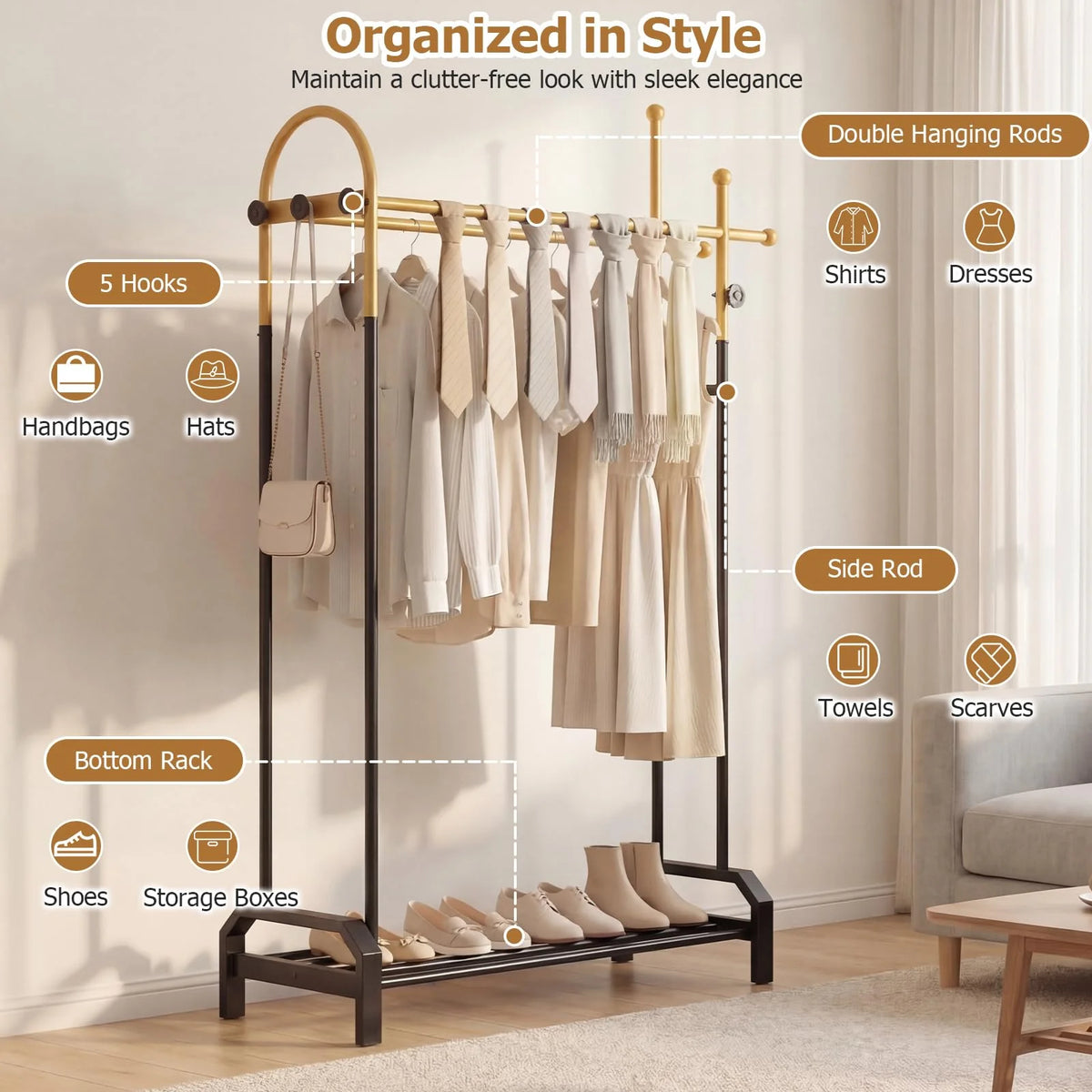Tangkula Heavy Duty Clothes Rack | Freestanding Clothing Rack with Double Hanging Rods