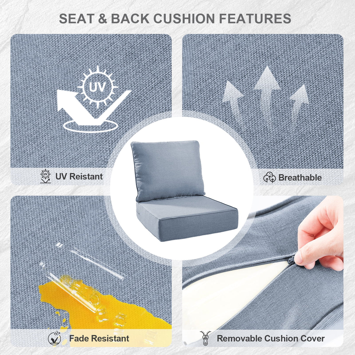 Bellefurn Outdoor Deep Seat Cushion 24 X 24 X 6 in for Patio Furniture, Outdoor Chair Cushions Waterproof & Fade Resistant Patio Furniture Cushions for Wicker Chair, Sofa, Couch