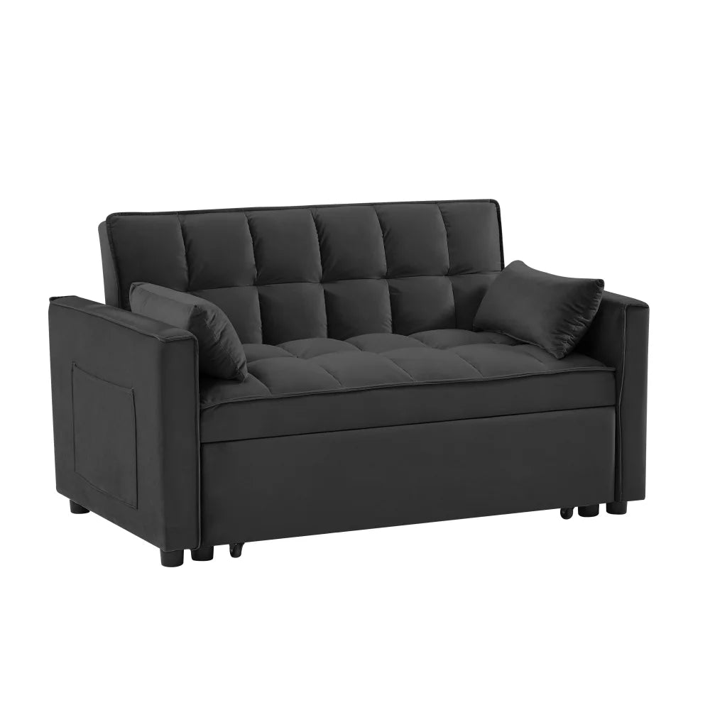 55 in Convertible Futon Sofa Bed, Modern Loveseat Sleeper Sofa Couch with Pull - Out Sofa Bed for Living Room, Small Space - Black