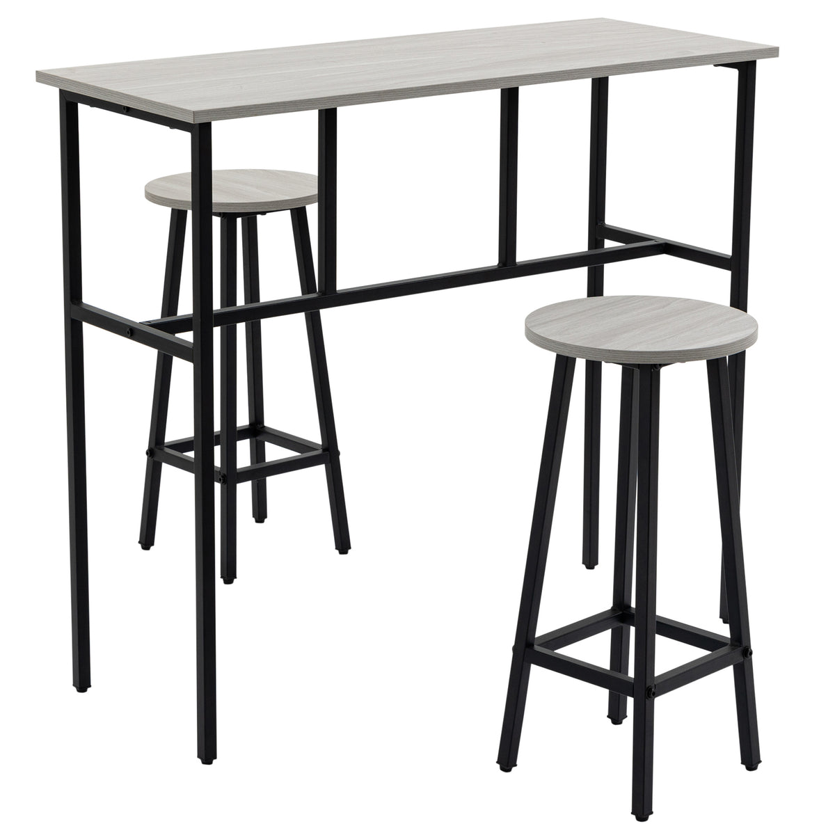 HOMCOM Bartisch-Set im Industriedesign, 6-teilig, 2 Tische und 4 Barhocker, Grau + Schwarz