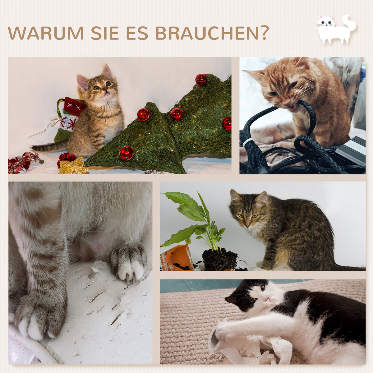 PawHut Kletterwand Katzen 7-teilig Katzen Kletterwand Set mit Katzenhaus, Plattform, Plattform Grau