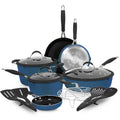 Paula Deen DFCW12SB Family 14 Piece Ceramic Non-Stick Cookware Set 100% PFOA-Free and Induction Ready Savannah Blue