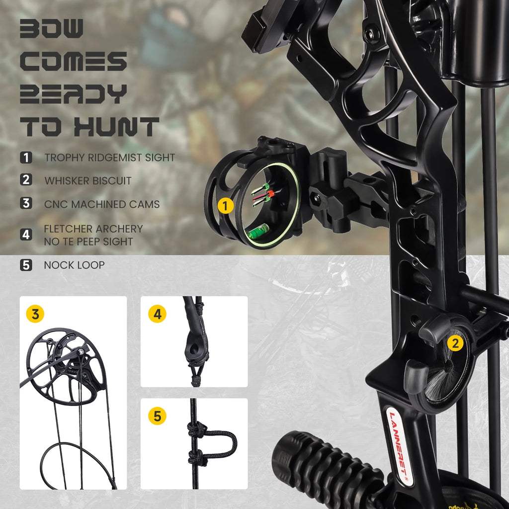 Archery Ready to Hunt Compound Bow Package for Adults and Teens, 25" - 31" Draw Length .0 - 70 lb Draw Weight, up to IBO 320 Fps .lightweight Design Bow, Fully Adjustable