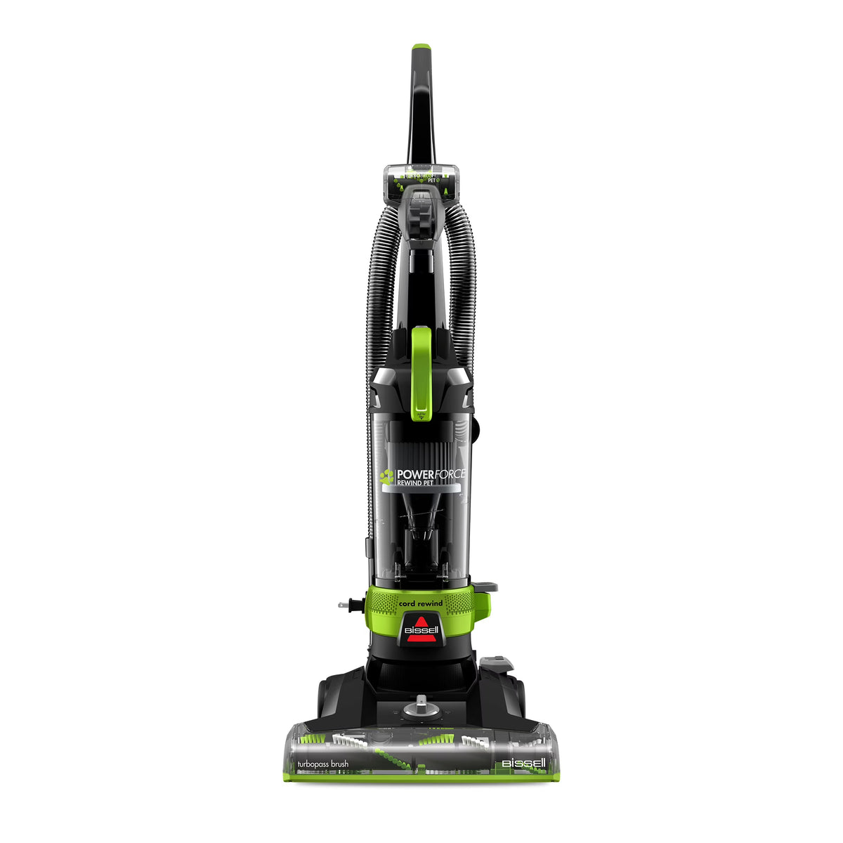BISSELL Powerforce Helix Turbo Rewind Pet, Upright Vacuum, Pet Friendly, Automatic Cord Rewind, Powerful Pet Hair Pickup, Extra - Wide Cleaning Path, 3333, Black & Green