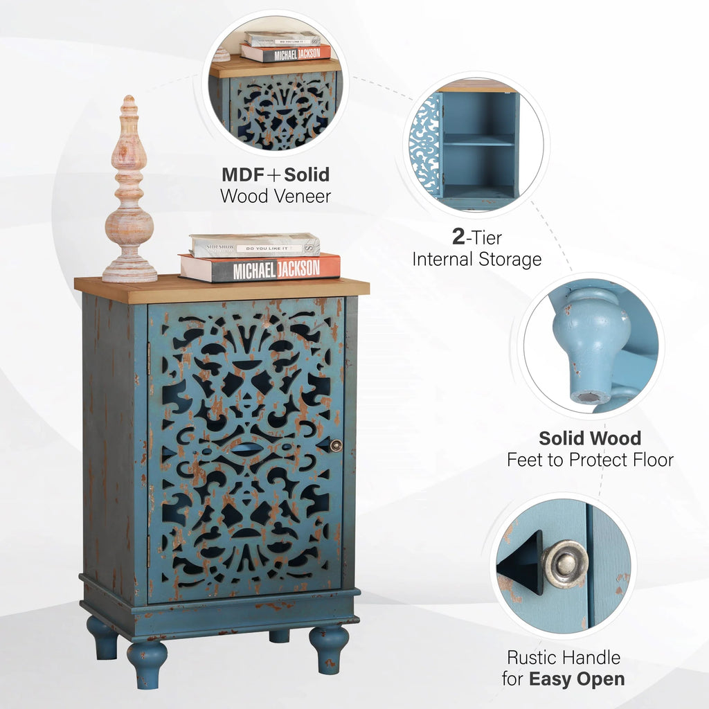 Sophia & William Hollow - Carved Credenzas and Sideboards, Wood Blue, 2 Shelves