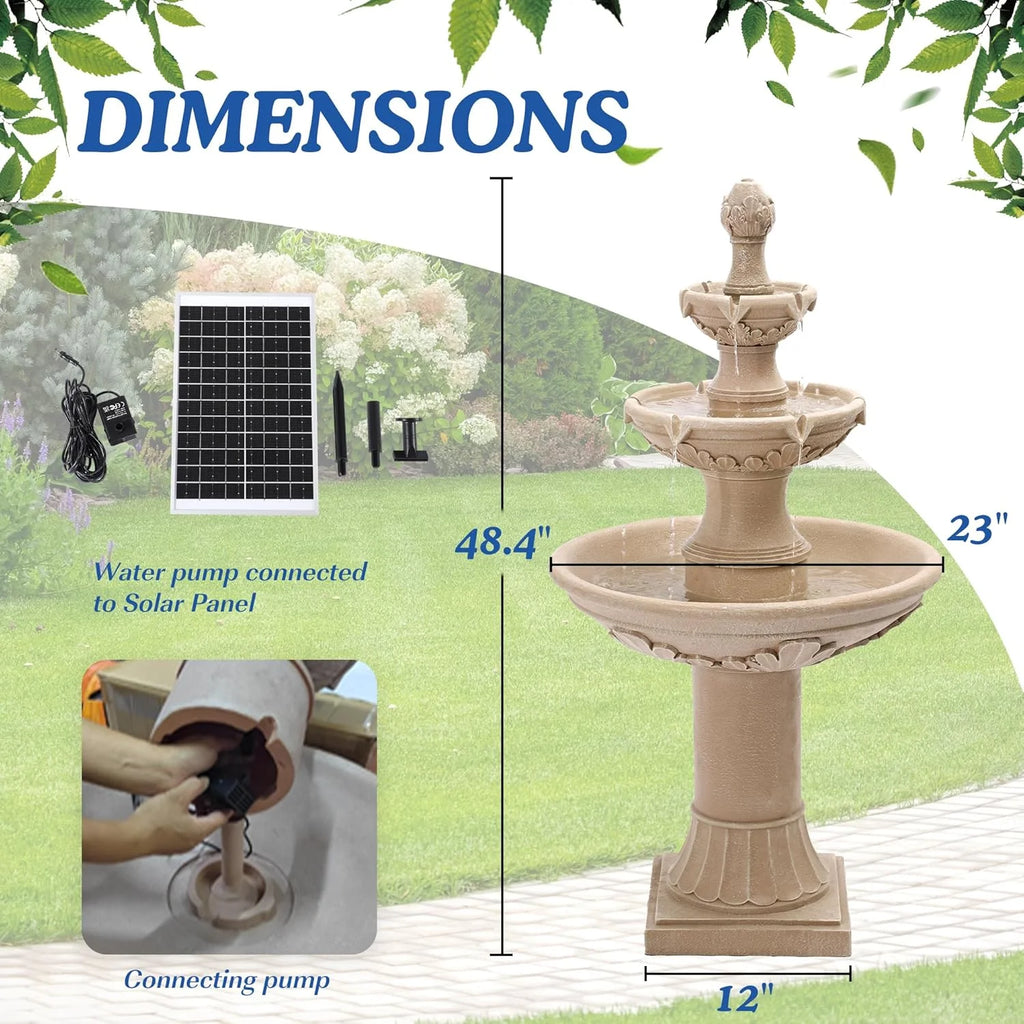 Magic Union Italian Solar Water Fountains Outdoor Garden Decor - 48.4''H Fountain and Waterfall, Large Cascading Indoor Floor - Standing Resin Bubbler Fountain Features W/Pump for Patio, Backyard