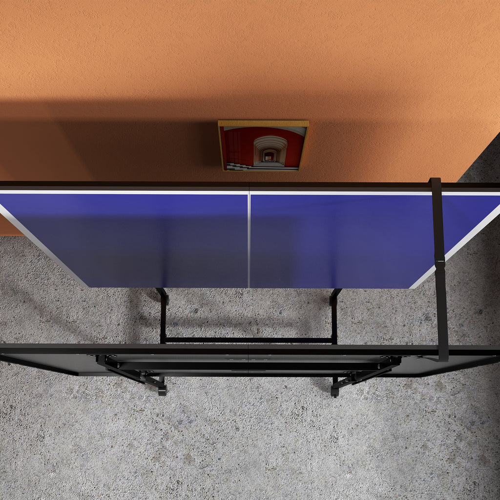 SPORTNOW Tischtennisplatte, klappbar, mobil, 2 Schläger, 3 Bälle, Metallrahmen, 274x152,5x76 cm, Blau