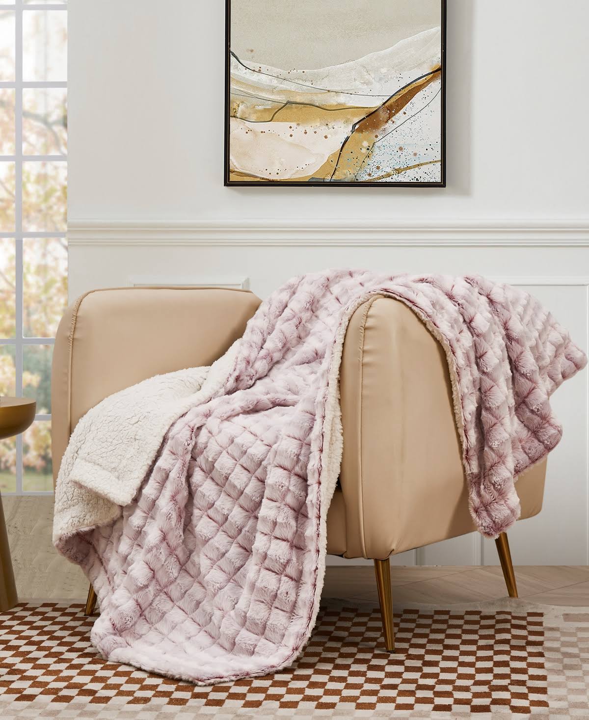 Elle Micromink and Sherpa Reversible Throw: Red