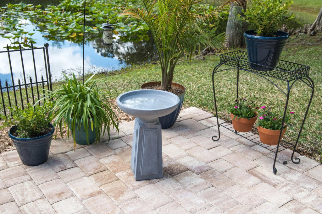 Pedestal Outdoor Bird Bath with Gray Finish