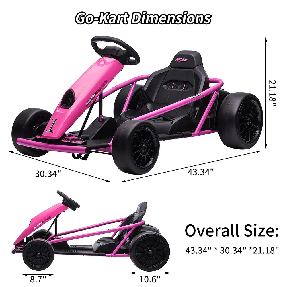 Kojooin Go Kart for Kids, 24V Battery 300WX2 Motors Pedal on Foot Go Cart, 8MPH High Speed Drifting Car with Slow Start Function, Rosé Red