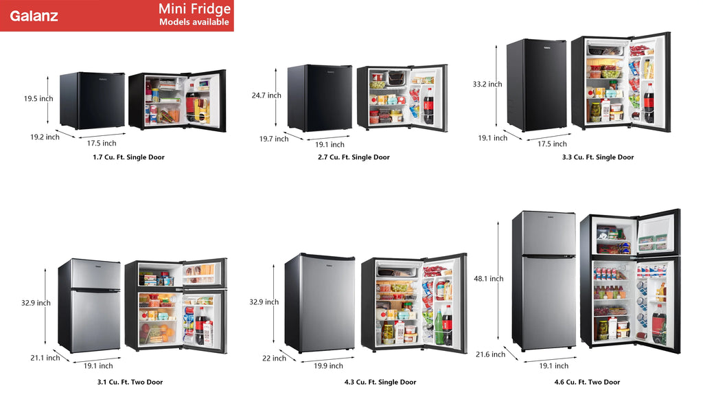 Galanz 3.1 cu ft Two Door Mini Fridge, Black, New