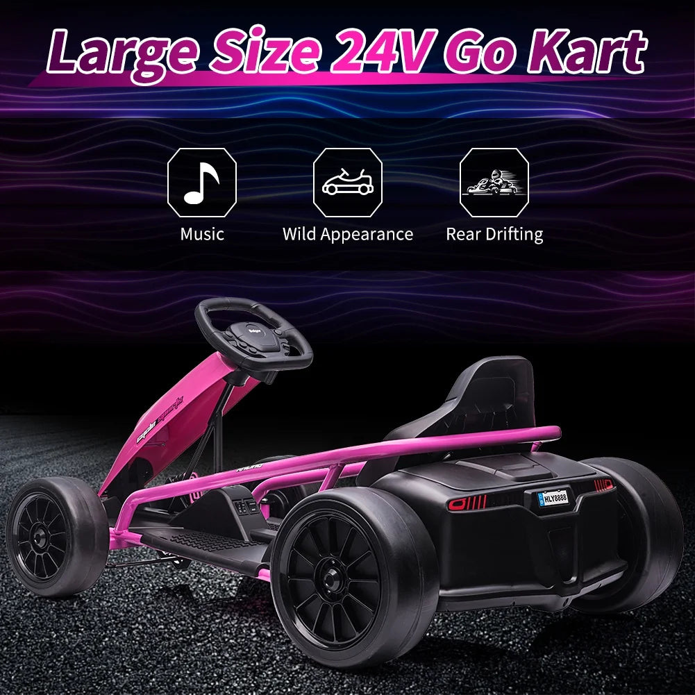 Kojooin Go Kart for Kids, 24V Battery 300WX2 Motors Pedal on Foot Go Cart, 8MPH High Speed Drifting Car with Slow Start Function, Rosé Red