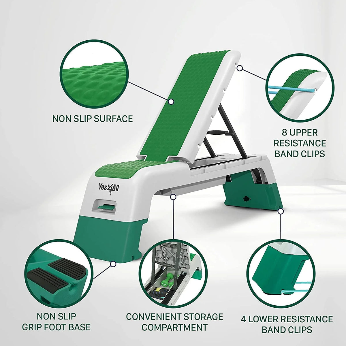 Yes4all Multifunctional Fitness Aerobic Step Platform and Aerobic Deck, Green and White