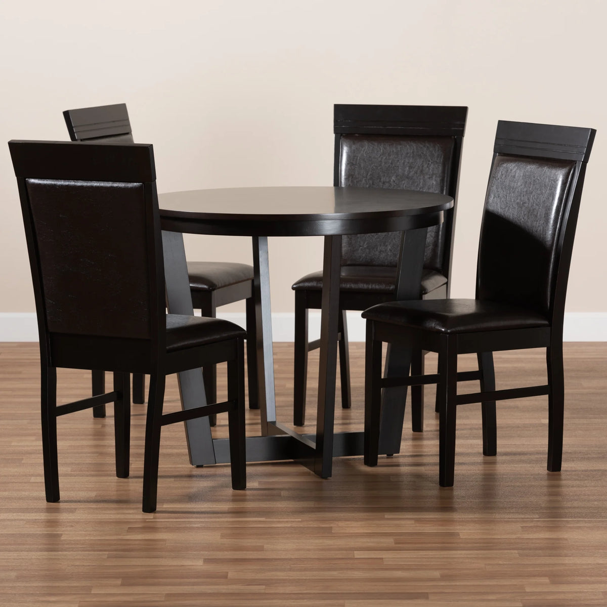 Baxton Studio Lanier Modern and Contemporary Sand Fabric Upholstered Dark Brown Finished 2 - Piece Wood Dining Chair Set