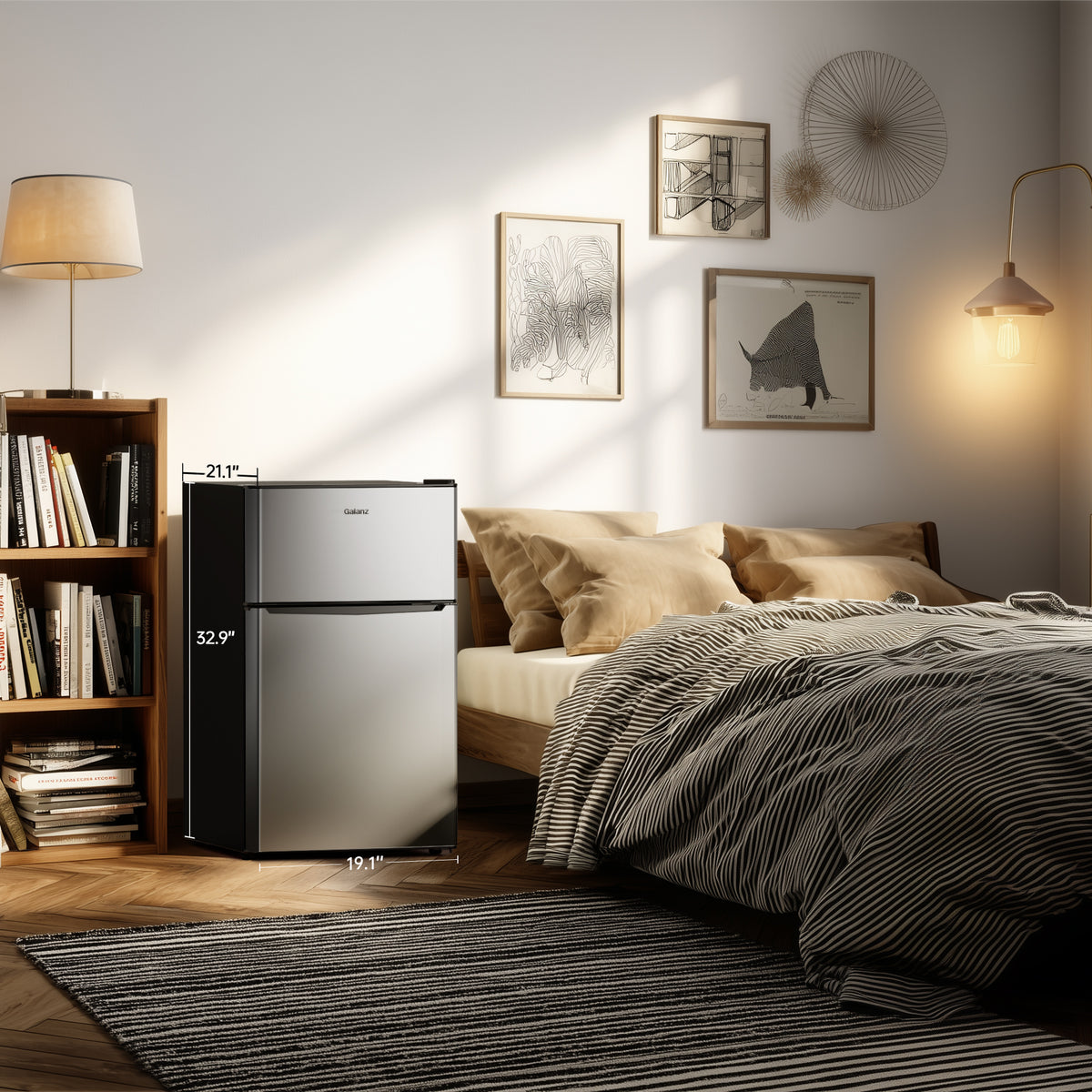 Galanz 3.1 cu ft Two Door Mini Fridge, Black, New