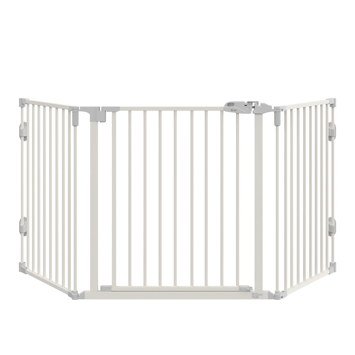 PawHut Hunde Absperrgitter Türschutzgitter Haustierschutzgitter verstellbar klappbar Kamingitter mit automatische schließenden Tür 3 Paneele für Ofen Wandmontage/Freistehend Weiß 202,5 x 76 cm