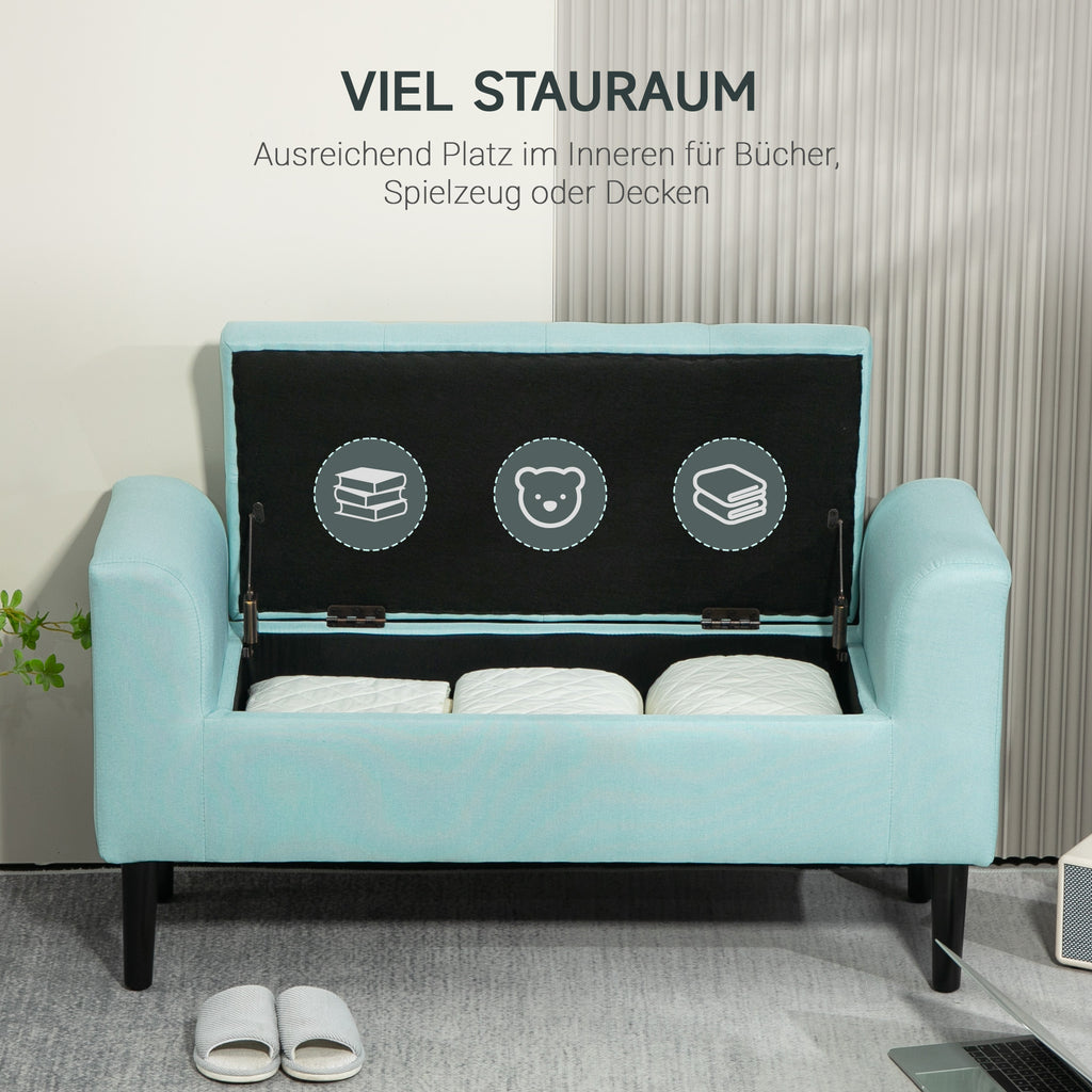 HOMCOM Sitzbank mit Stauraum, Polsterbank, belastbar bis 130 kg, Leinenoptik, Kautschukholz, 116 x 44 x 58 cm, Grün