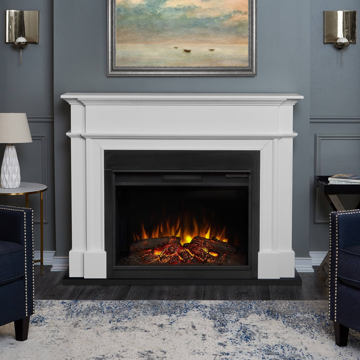 Real Flame Harlan Grand Electric Fireplace, White