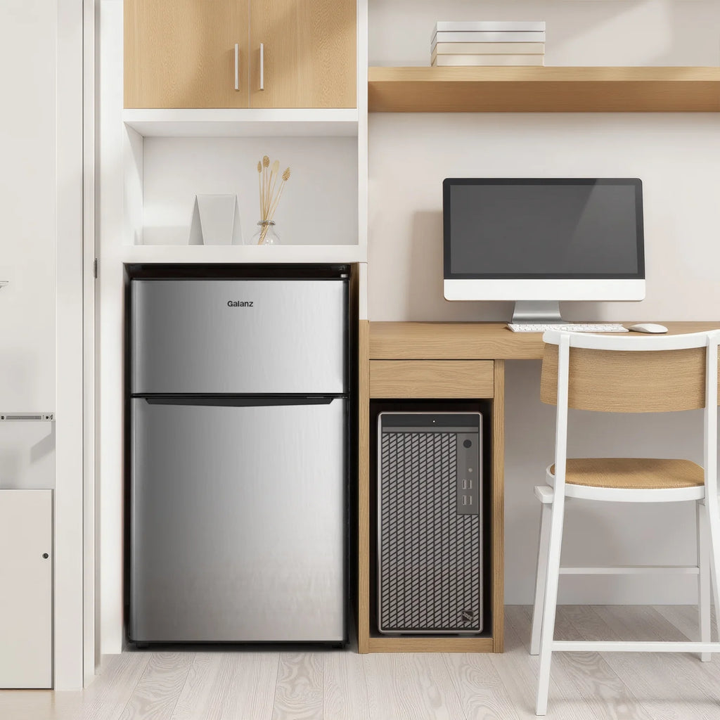 Galanz 3.1 cu ft Two Door Mini Fridge, Black, New