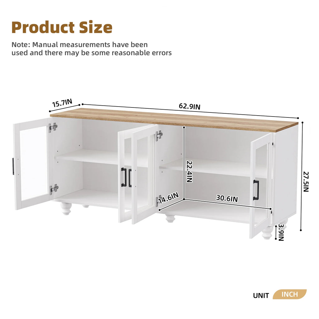 Euroco 110" Entertainment Center Wall Unit Set with Glass Display Cabinets, Adjustable Shelves & Vintage TV Stand for Tvs up to 85", Farmhouse Style Media Console with Storage, Gourd Legs