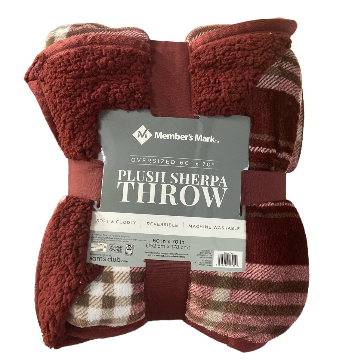 Member's Mark 60" x 70" Oversized Plush Sherpa Throw Blanket (Spiced Plaid)