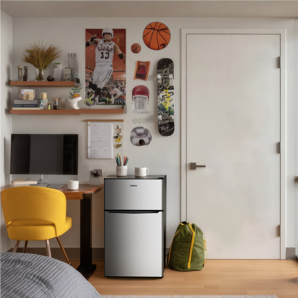 Galanz 3.1 cu ft Two Door Mini Fridge, Black, New