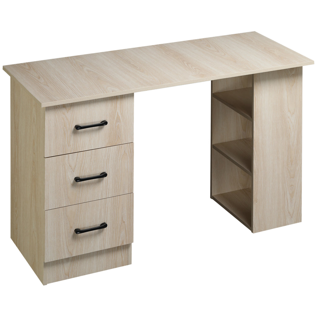 HOMCOM Schreibtisch Computertisch Bürotisch Arbeitstisch Regal mit 3 Schubladen Regale Natur 120 x 49 x 72 cm