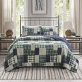 Madison Park - Timber 3 Piece Reversible Printed Quilt Set - Full/Queen - Green / Navy