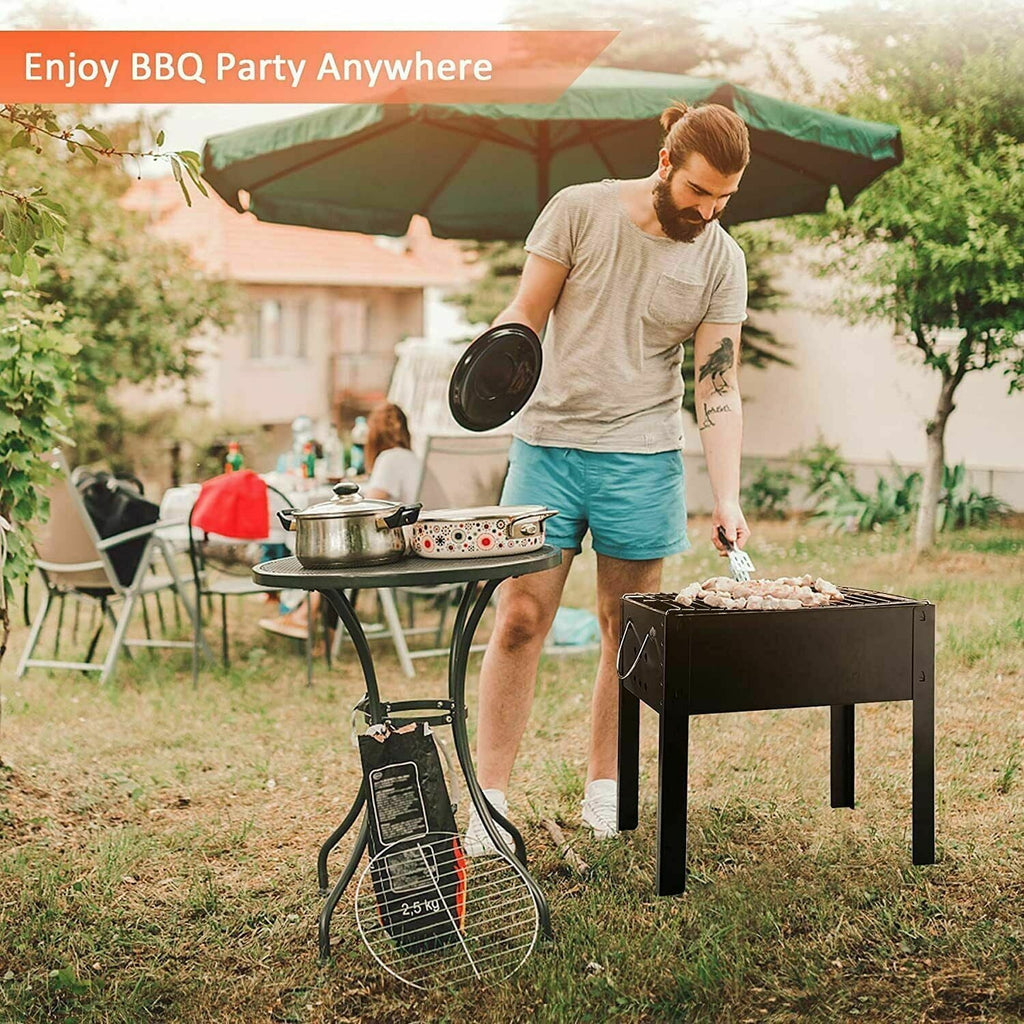 Portable Charcoal Grill Detachable Grill Cooking Station. Mini Tabletop Camping Grill BBQ. Black