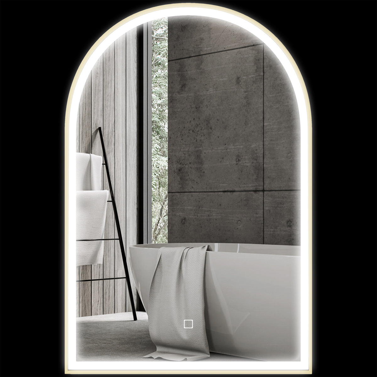 HOMCOM LED-Badezimmerspiegel 90 x 60cm, wandmontiert, 3 Farben, gewölbt, Aluminiumrahmen, Entfeuchtung und Touchschalter