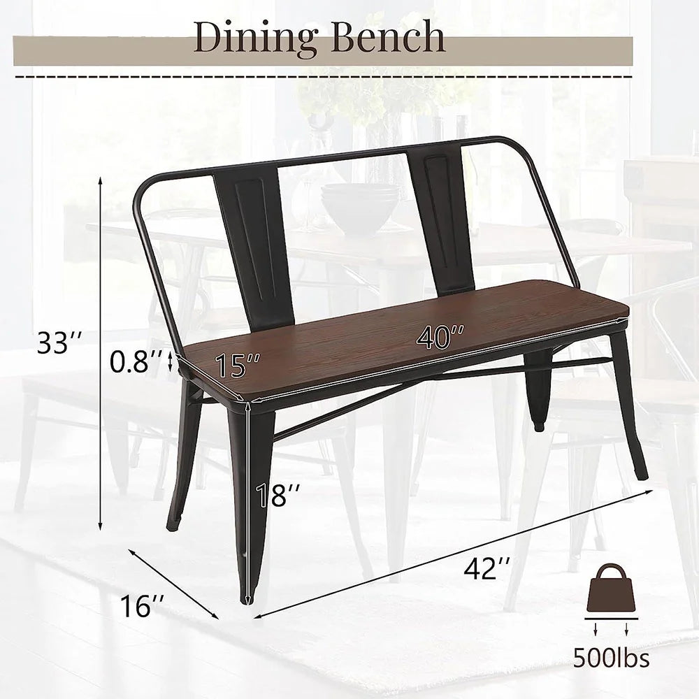 MELLCOM Metal Bench Industrial Mid - Century 2 Person Chair with Wood Seat, Dining Bench with Floor Protector