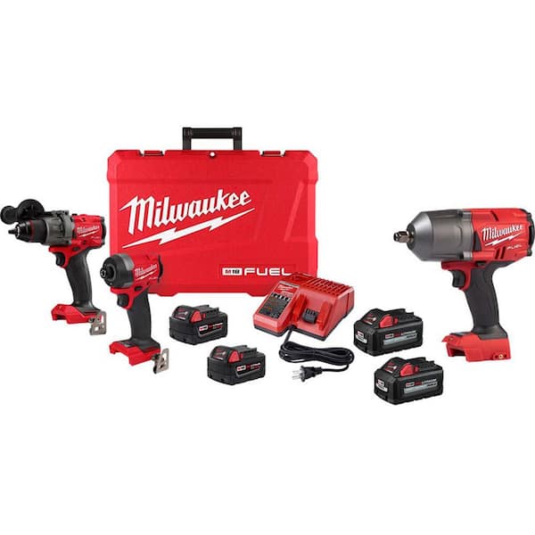 M18 FUEL 18-V Lithium-Ion Brushless Cordless Hammer Drill/Impact Combo Kit W/1/2 in .Impact Wrench Kit w/(4) Batteries