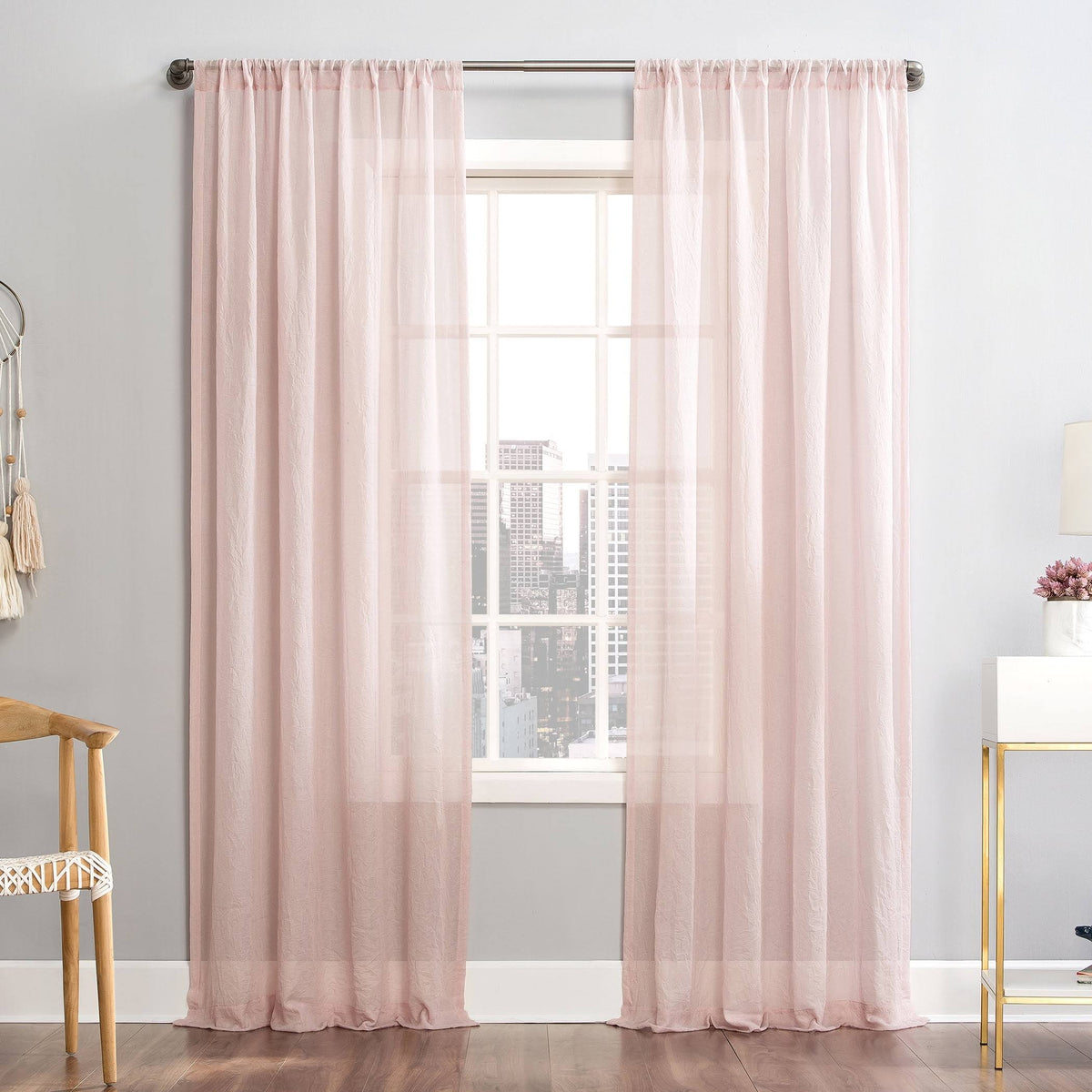 Mainstays Linen Textured Semi-Sheer Rod Pocket Curtain Panel, 50 inchx84 inch, Blush, Size: 50 x 84