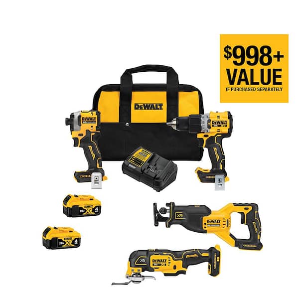 20V MAX Lithium-Ion Cordless Brushless 4 Tool Combo Kit with (2) 4.0Ah Batteries. Charger. and Kit Bag