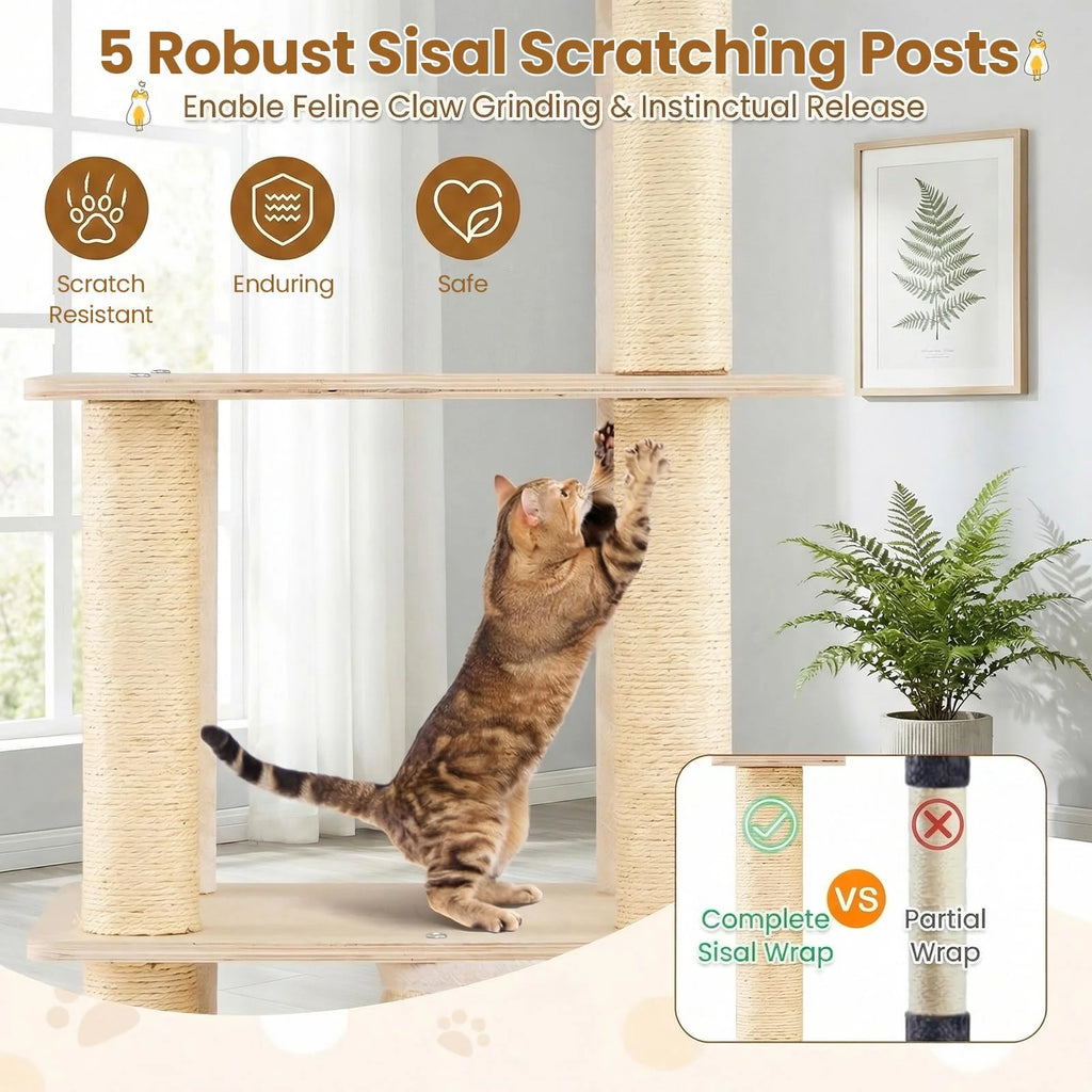 Tangkula Tall Cat Tree 63 Inch Multi-Level Wood Cat Tower