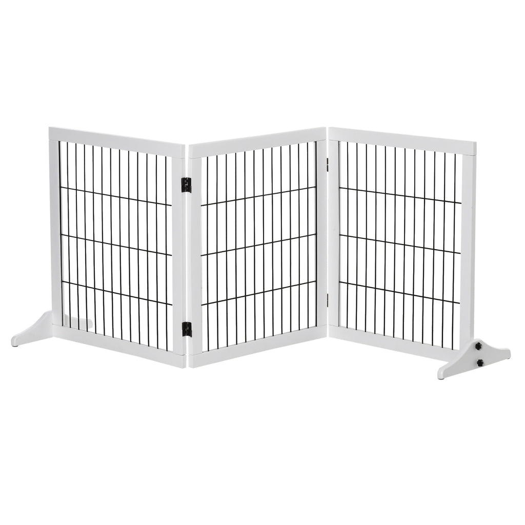 PawHut Absperrgitter für Hunde Schutzgitter Hundegitter mit Stützfüßen Treppengitter Hundeabsperrgitter Türschutzgitter für Kamin & Ofen, Kiefernholz Weiß 185 x 36 x 71 cm