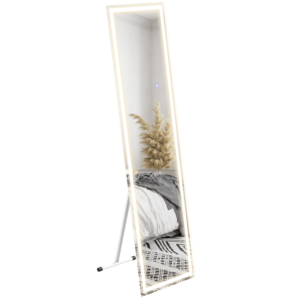 HOMCOM Standspiegel Wandspiegel Ganzköprerspiegel, mit LED´s, 40 cm x 150 cm, Weiß + Silber