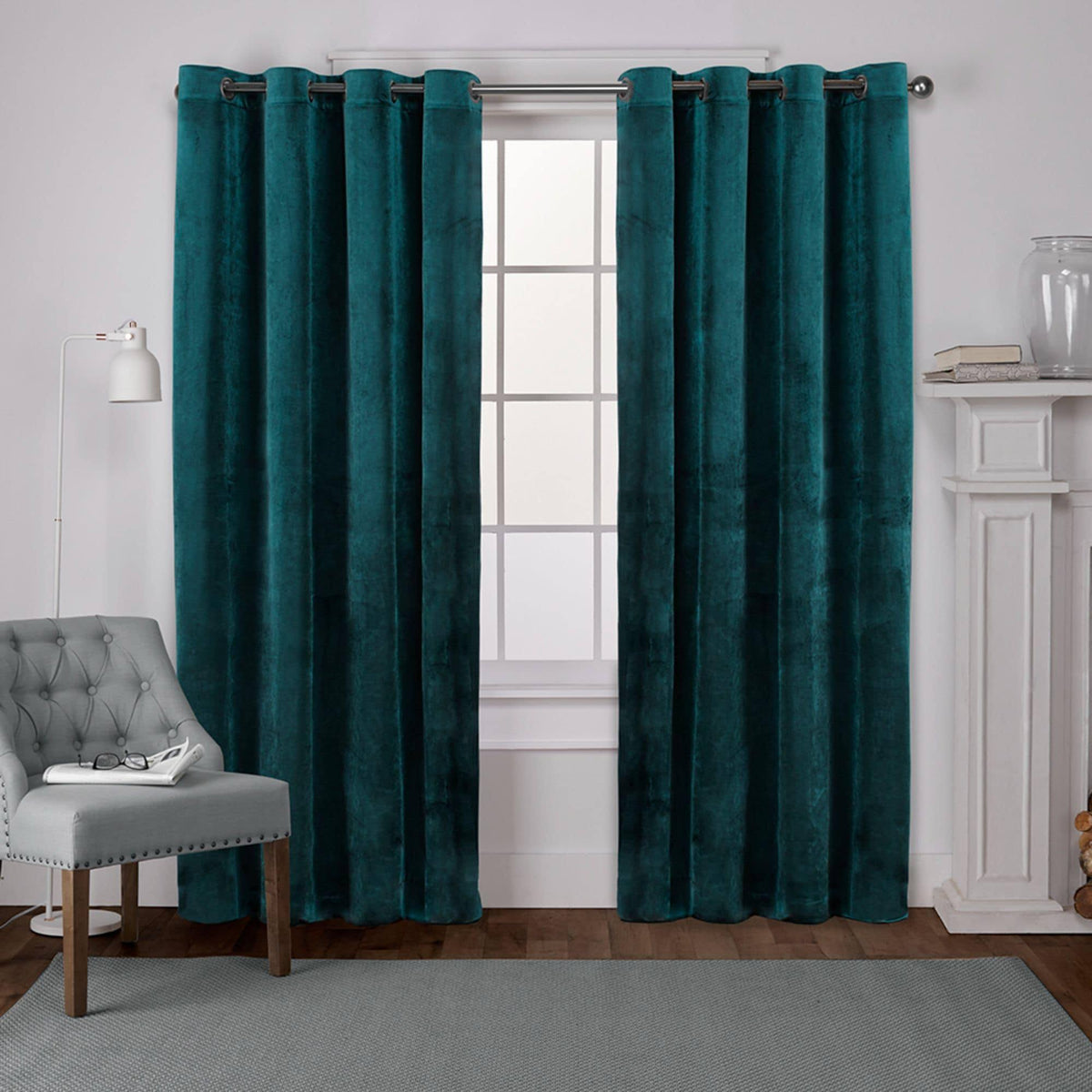 Exclusive Home Velvet Heavyweight Grommet Top Curtain Panel Pair Teal